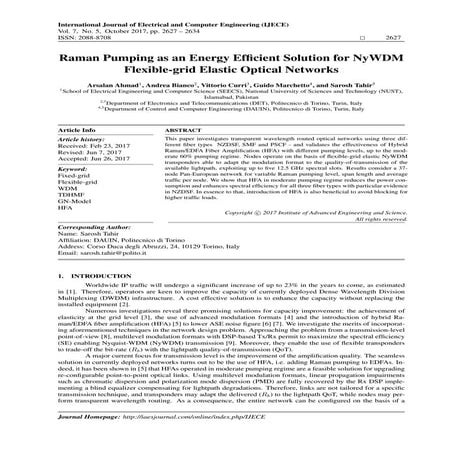 Raman Pumping as an Energy Efﬁcient Solution for NyWDM Flexible-grid Elastic ...