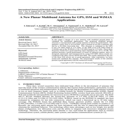 A New Planar Multiband Antenna for GPS, ISM and WiMAX Applications 
