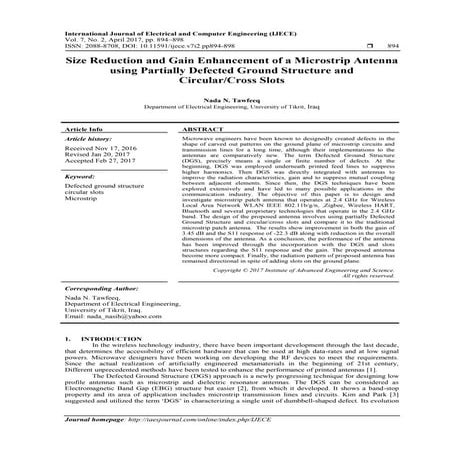 Size Reduction and Gain Enhancement of a Microstrip Antenna using Partially D...