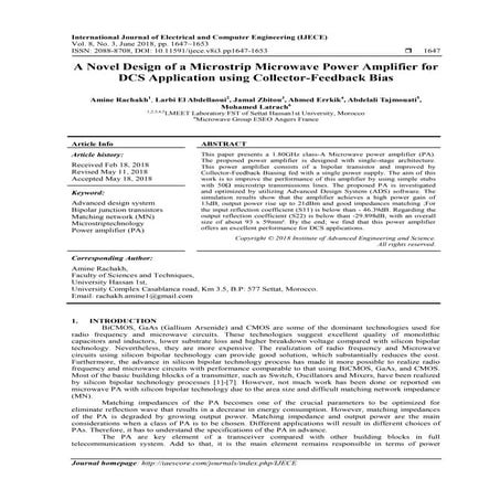 A Novel Design of a Microstrip Microwave Power Amplifier for DCS Application ...