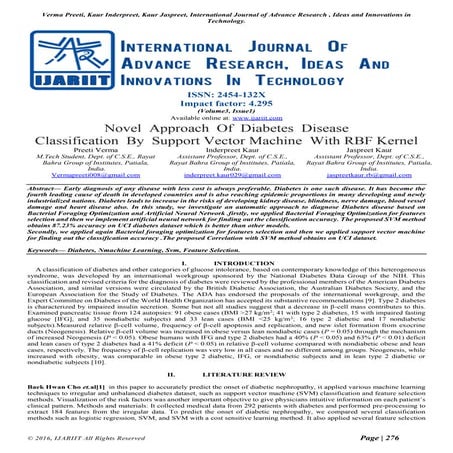Novel Approach Of Diabetes Disease Classification By Support Vector Machine W...