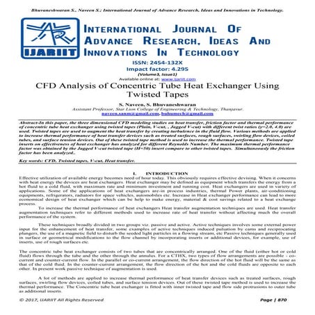 CFD Analysis of Concentric Tube Heat Exchanger Using Twisted Tapes