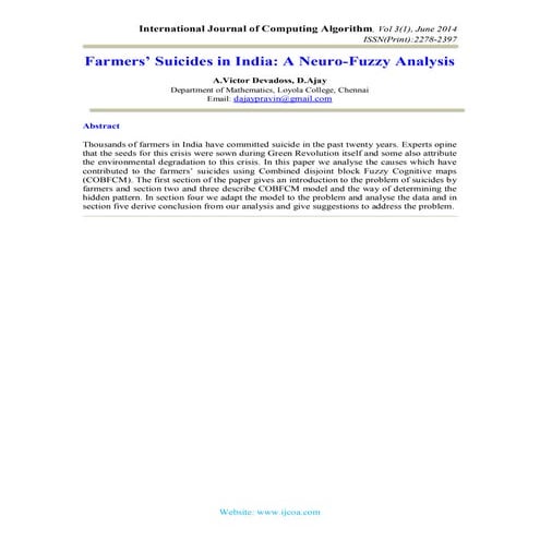 Farmers’ Suicides in India: A Neuro-Fuzzy Analysis