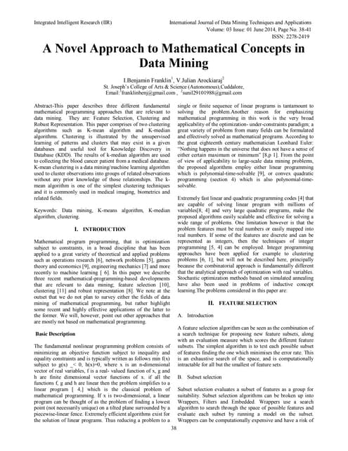 A Novel Approach to Mathematical Concepts in Data Mining