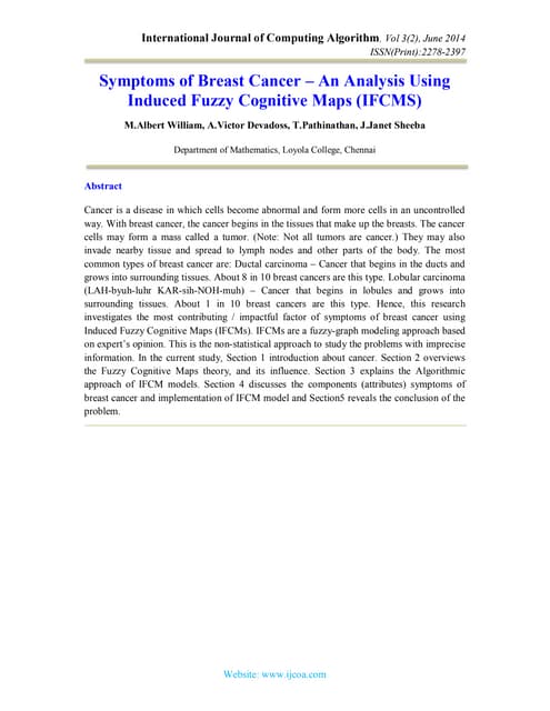 Symptoms of Breast Cancer – An Analysis Using Induced Fuzzy Cognitive Maps (I...