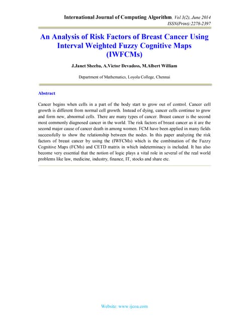 An Analysis of Risk Factors of Breast Cancer Using Interval Weighted Fuzzy Co...