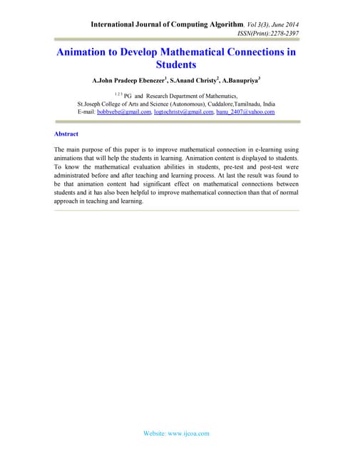 Animation to Develop Mathematical Connections in Students