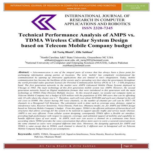 Technical Performance Analysis of AMPS vs. TDMA Wireless Cellular System Desi...