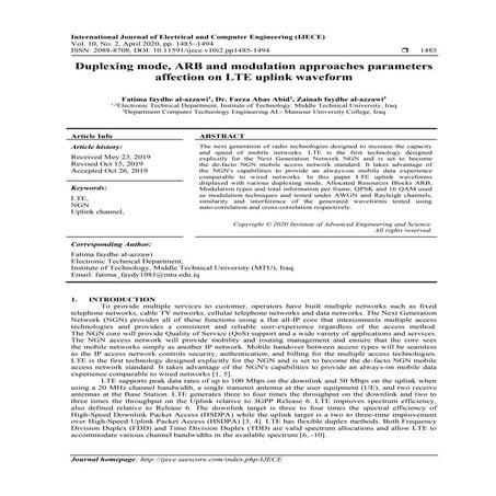 Duplexing mode, ARB and modulation approaches parameters affection on LTE upl...