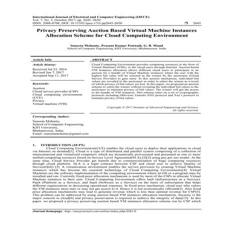 Privacy Preserving Auction Based Virtual Machine Instances Allocation Scheme ...