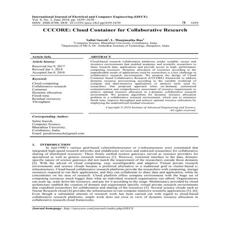 CCCORE: Cloud Container for Collaborative Research 