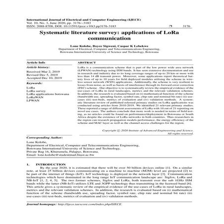 Systematic literature survey: applications of LoRa communication