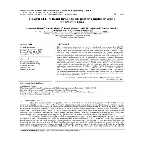 Design of L-S band broadband power amplifier using  microstip lines 