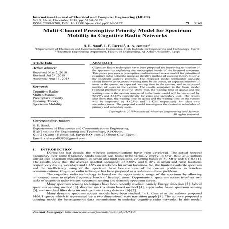 Multi-Channel Preemptive Priority Model for SpectrumMobility in Cognitive Rad...