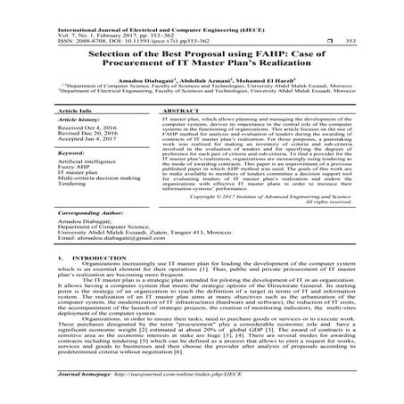 Selection of the Best Proposal using FAHP: Case of Procurement of IT Master P...