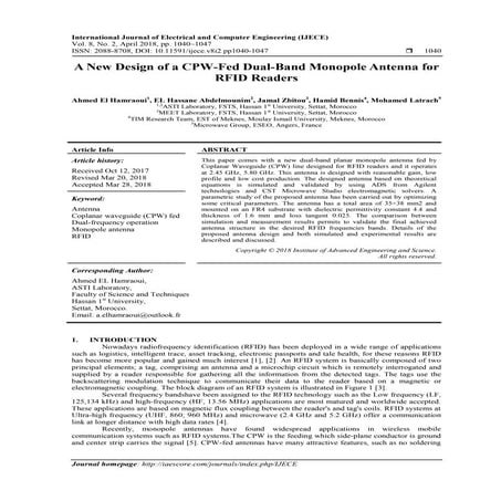 A New Design of a CPW-Fed Dual-Band Monopole Antenna for RFID Readers  