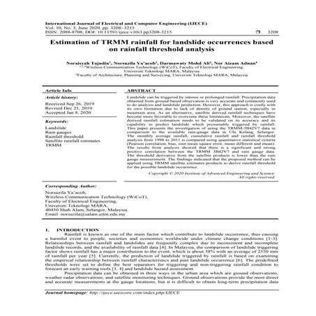 Estimation of TRMM rainfall for landslide occurrences based on rainfall thres...