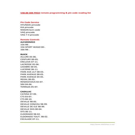 V48.88 sbb pro2 remote programming and pin code reading list | PDF ...