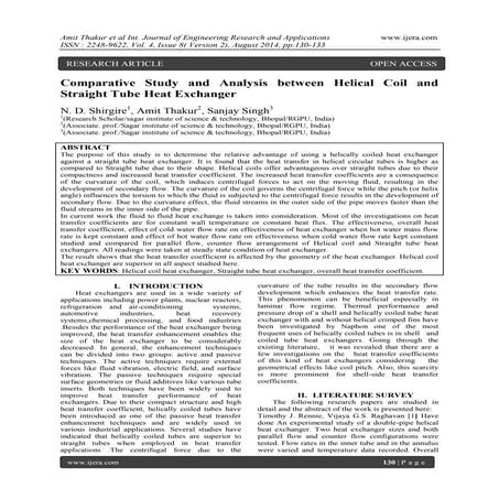 Comparative Study and Analysis between Helical Coil and Straight Tube Heat Ex...