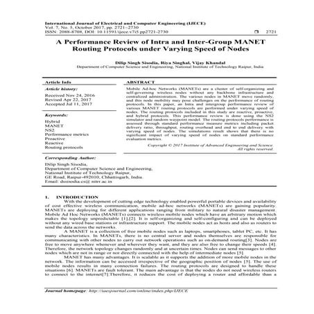 A Performance Review of Intra and Inter-Group MANET Routing Protocols under V...