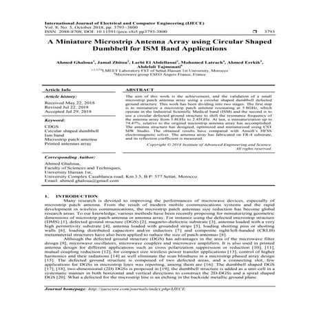 A Miniature Microstrip Antenna Array using Circular Shaped Dumbbell for ISM B...