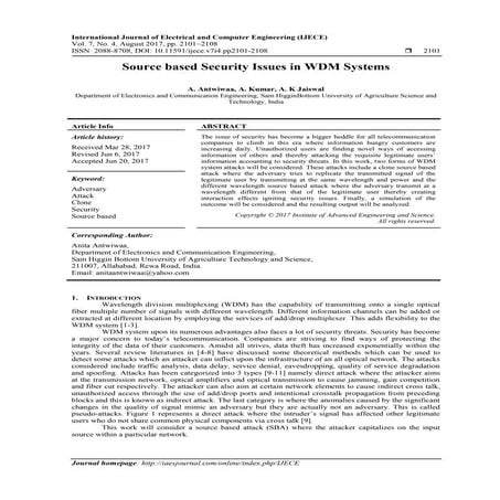 Source based Security Issues in WDM Systems 