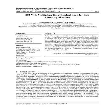 250 MHz Multiphase Delay Locked Loop for Low  Power Applications 