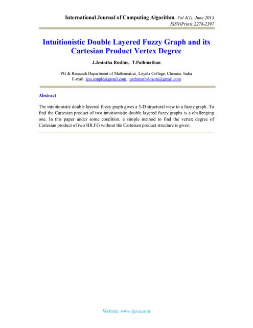 Intuitionistic Double Layered Fuzzy Graph and its Cartesian Product Vertex De...