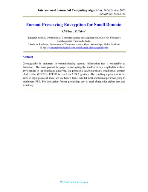 Format Preserving Encryption for Small Domain