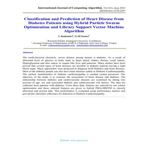 Classification and Prediction of Heart Disease from Diabetes Patients using H...