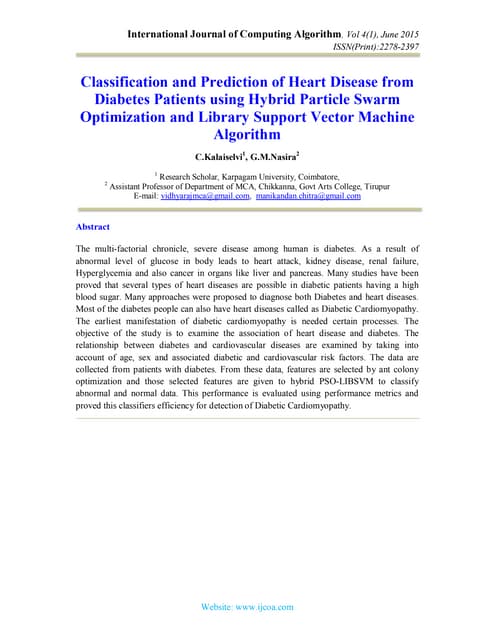 Classification and Prediction of Heart Disease from Diabetes Patients using H...