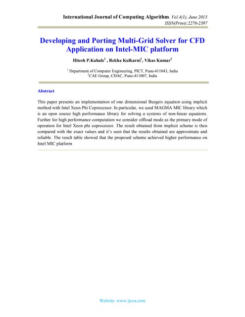 Developing and Porting multi-grid solver for CFD application on Intel-MIC pla...