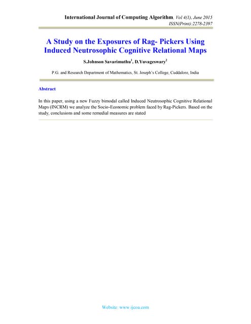 A Study on the Exposures of Rag- Pickers Using Induced Neutrosophic Cognitive...
