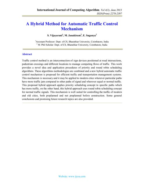 A Hybrid Method for Automatic Traffic Control Mechanism