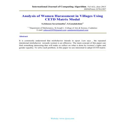 Analysis of Women Harassment in Villages Using CETD Matrix Modal