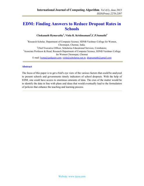 EDM: Finding Answers to Reduce Dropout Rates in Schools