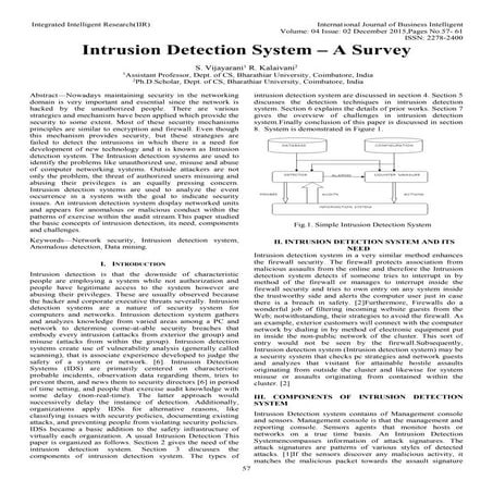 Intrusion Detection System � A Survey