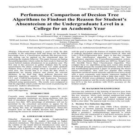 Perfomance Comparison of Decsion Tree Algorithms to Findout the Reason for St...