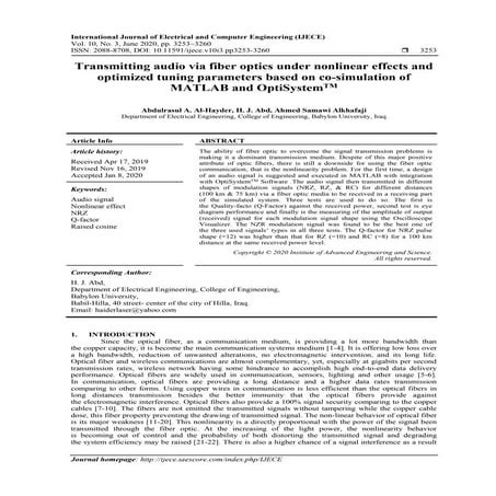 Transmitting audio via fiber optics under nonlinear effects and optimized tun...