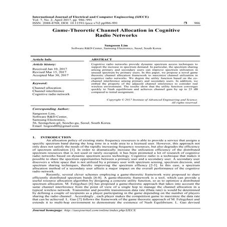 Game-Theoretic Channel Allocation in Cognitive  Radio Networks 