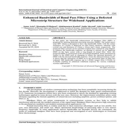 Enhanced Bandwidth of Band Pass Filter Using a Defected Microstrip Structure ...