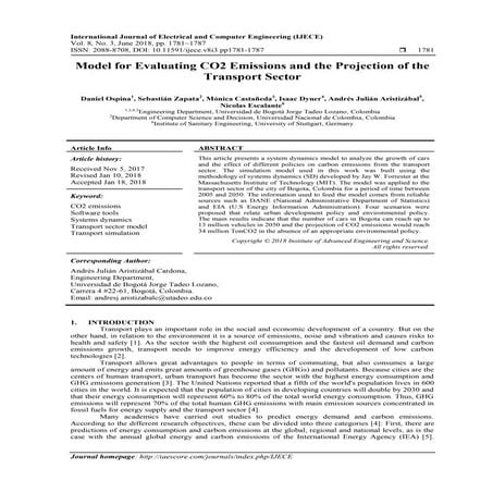 Model for Evaluating CO2 Emissions and the Projection of the Transport Sector 