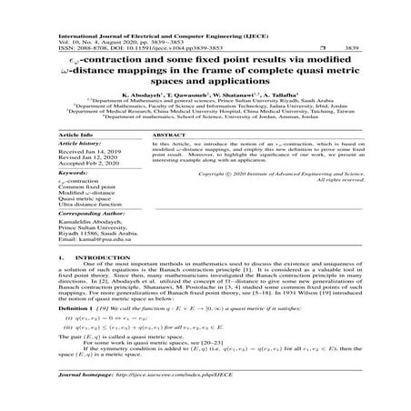 -contraction and some ﬁxed point results via modiﬁed !-distance mappings in t...