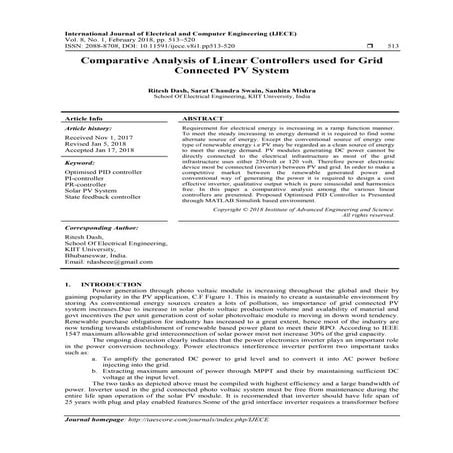 Comparative Analysis of Linear Controllers used for Grid Connected PV System 