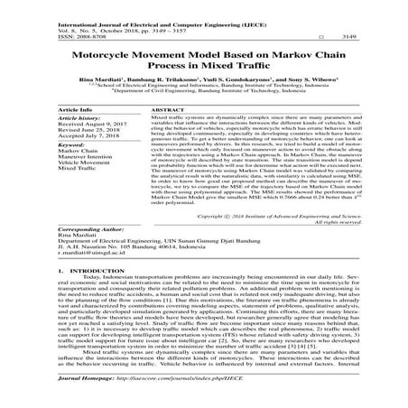 Motorcycle Movement Model Based on Markov Chain Process in Mixed Trafﬁc