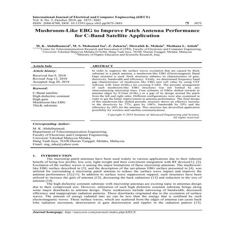 Mushroom-Like EBG to Improve Patch Antenna Performance for C-Band Satellite A...