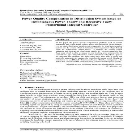 Power Quality Compensation in Distribution System based on Instantaneous Powe...