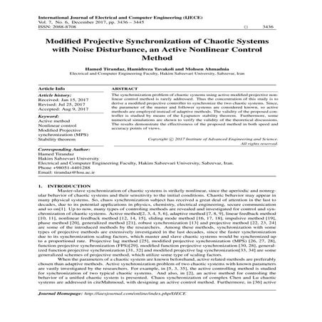 Modiﬁed Projective Synchronization of Chaotic Systems with Noise Disturbance,...
