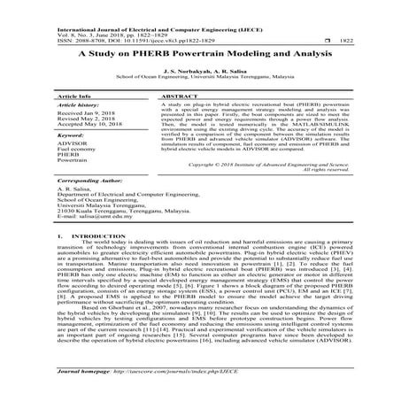 A Study on PHERB Powertrain Modeling and Analysis