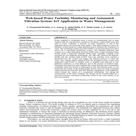 Web based Water Turbidity Monitoring and Automated Filtration System: IoT App...
